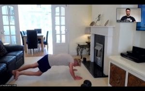 Client performing press up at home in West Cross during 1-2-1 session A personal trainer Swansea